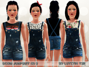 Sims 3 — Denim Jumpsuit No 2 by Lutetia — A cute denim jumpsuit combined with a sleeveless printed top ~ Works for female