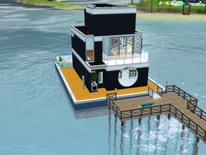 Sims 3 — Black  and White by fahime2 — This is a houseboat with a beautiful backyard. It has one bedroom and a bathroom.