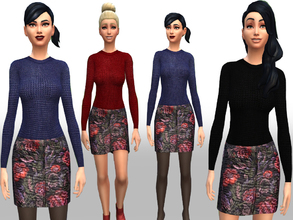 Sims 4 — Fall/Winter SET #2 by Weeky — Set with colorful skirt and sweater for great look in cold days. New new meshes.