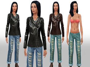 Sims 4 — Fall/Winter SET #3 by Weeky — New fall winter set includes leather jacket and jeans. No new meshes. Quality