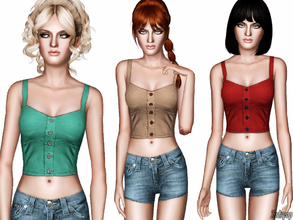 Sims 3 — Spaghetti Strap Buttoned Crop Top by zodapop — Cute crop top with buttons and spaghetti straps. ~ Custom