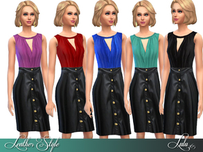Sims 4 — Leather Style  by Lulu265 — A leather Skirt Set with 5 colour variations of the blouse all included in the packe