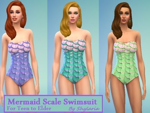 Sims 4 — Ladies Mermaid Scale Swimsuit  for T to E by Shylaria — In this lovely Mermaid Scale one piece swim suit, your