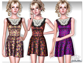Sims 3 —  TEEN Embellished Velvet Dress by EsyraM — Beautiful dress with embellished collar For teens girl Three color