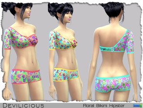 Sims 4 — Floral Bikini Hipster by Devilicious — Hipster with a floral pattern, comes in 3 recolors. Standalone item