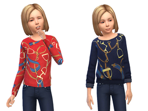 Sims 4 — Equestrian Sweater Set by SimDetails — A set consisting of two sweaters with a horse bridal and stirrup print.