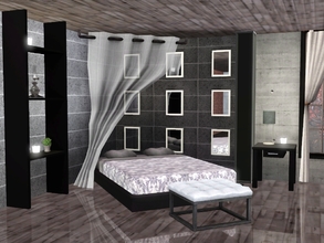 Sims 3 — Aaren Bedroom by sim_man123 — A modern, monochromatic bedroom with high contrast and simple shapes for the