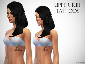 Sims 4 — Upper Rib Tattoos by Puresim — 2 upper rib tattoos : Believe and Faith Perfect for lingerie and bikini !
