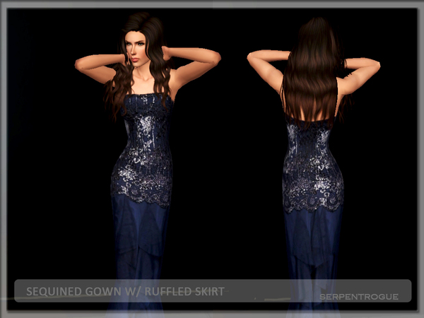 Sims 3 — Sequined Gown w/ ruffled skirt by Serpentrogue — Printed One recolourable area female adult/ young adult outfit