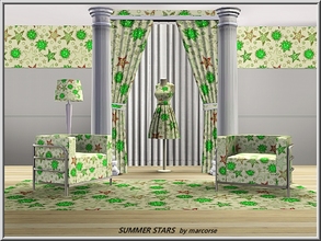Sims 3 — Summer Stars_marcorse by marcorse — Geometric pattern: stars and starbursts in a cute summer design in green and