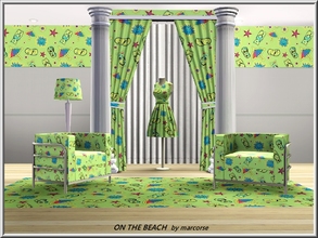 Sims 3 — On the Beach_marcorse by marcorse — Themed pattern: Summer, beach fun motifs on a green ground