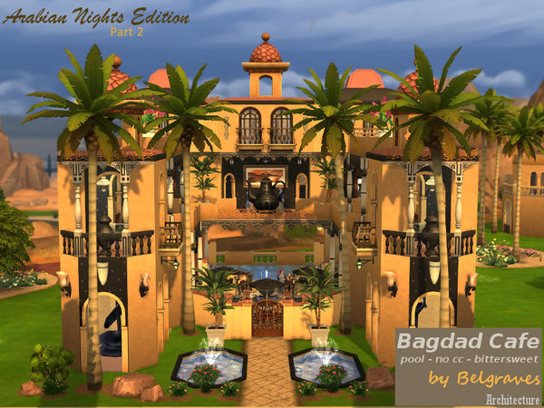 Sims 4 — Bagdad Cafe by Leander_Belgraves — Spend a wonderful Day at the Bagdad Cafe. Play Piano or Cards, swim in the