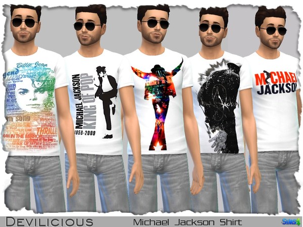 Sims 4 — Michael Jackson Shirts Pack by Devilicious — Pack of 5 M.J Shirts for your Sims.