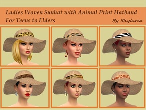 Sims 4 — Ladies Woven Sunhat With Animal Print Hatband by Shylaria — Your Sims 4 lady will look in top fashion in this