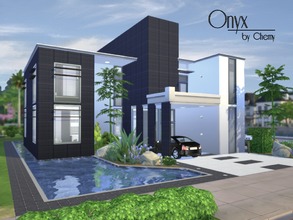 Sims 4 — Onyx Modern by chemy — A modern home done in black and white, it offers an open floor plan with high ceilings.