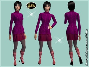 Sims 2 — ASA_Dress_270_AF by Gribko_Sveta — Crimson sweater with a skirt and boots on a heel for women TS2