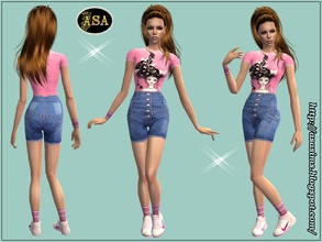 Sims 2 — ASA_Dress_274_AF by Gribko_Sveta — Pink vest and jeans shorts with the overestimated waist for women TS2