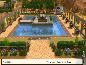 Sims 4 — Town's pool n' bar by Alexiak1232 — A very nice area with garden, pool and bars for your simmies to have fun and
