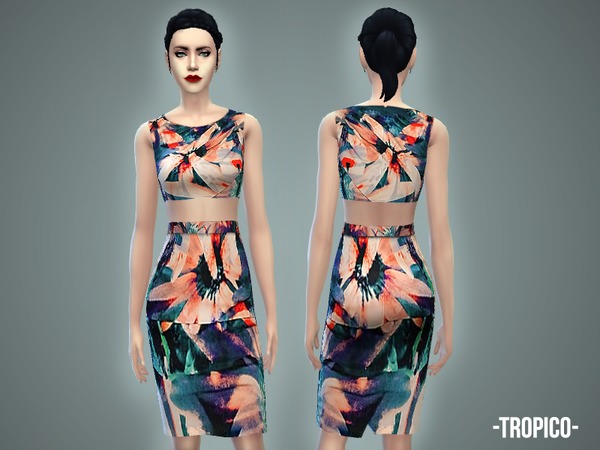 Sims 4 — Tropico - skirt & crop top (full body) by -April- — hey! this is a full outfit which is a printed high