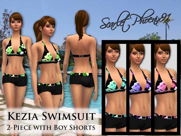 Sims 4 — Kezia Swimsuit Set by scarletphoenix91 — Halter Style Swimsuit top and matching Boy Short style bottoms.