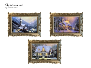 Sims 4 — Winter painting by Severinka_ — Painting in carved frame with winter Christmas scenes Christmas Set 2015 3 color