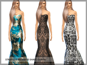 Sims 4 — Strapless mermaid shape gowns by Serpentrogue — -3 different texture -formal -teen to elder 