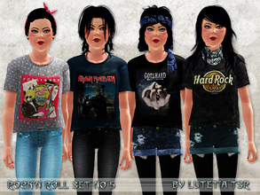 Sims 3 — RockNRoll Set No 5 by Lutetia — This set contains shirts with 14 different (bandlogo) prints ~ Works for female