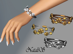 Sims 3 — NataliS_Leather good luck bracelet YA-FA by Natalis — Braided leather bracelet with charms four leaf clover.