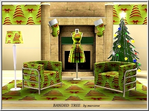 Sims 3 — Banded Tree_marcorse by marcorse — Themed pattern: banded Christmas tree shape and bows, red on green.