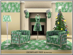 Sims 3 — Snowflake Tree_marcorse by marcorse — Abstract pattern: stylised Christmas tree and snowflakes on green.