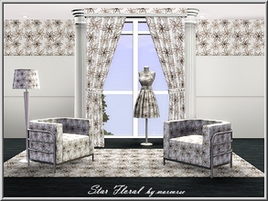 Sims 3 — Star Floral_marcorse by marcorse — Geometric pattern: 6-petalled star flowers in sepia, grey and white.