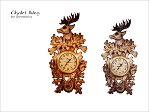 Sims 4 — Wall clock by Severinka_ — Carved wooden wall clock of a set of furniture 'Chalet Living' 2 color
