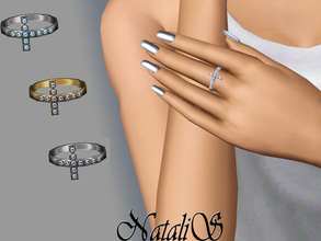 Sims 3 — NataliS_TS3 Cross ring FT-FA by Natalis — Sideways Cross Ring made with cubic zirconia and polished metal. Sleek