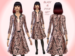 Sims 4 — Black&Pink Set by Paogae — Beautiful jacket and skirt on damask style, in shades of pink and black. Elegant,