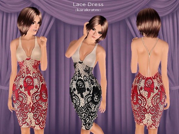 Sims 3 — Lace Dress by Kara_Croft — Lace dress in two variations. Two recolour-able channels.