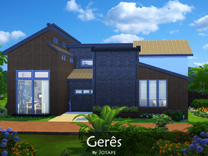 Sims 4 —  by -Jotape- — Geres is a modern mountain house with wooden and stonen walls. Features hallway, living room with