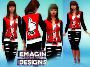 Sims 4 — Ladies DOPE Varsity BLK/RED Jacket w/Trill TEE by emagin3602 — Designed by Emagin Designs