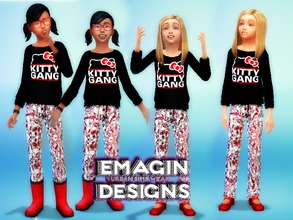 Sims 4 — Kitty Gang Girls Sweater BLK/RED by emagin3602 — Designed by Emagin Designs