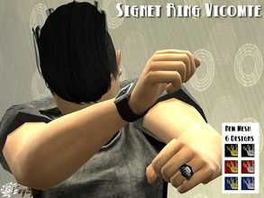 Sims 4 — Signet Ring Vicomte by Fuyaya — Signet ring for men with a vicomte crown. Available in gold and silver with 3