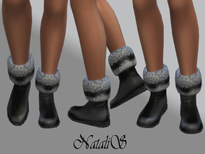 Sims 4 — NataliS_Flat low boots with fur FT-FE by Natalis — Leather half boots with a luxurious fur cuff. Stylish