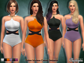 Sims 4 — Set21- Halter Modern Cutout Swimsuit by Cleotopia — A beautiful modern design halter swimsuit with futuristic