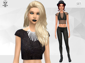 Sims 4 — Leather SET (2 tops//1leggins) by Babele — Female - Teen/Young Adult/ Adult. This SET includes: -Elegant Leather