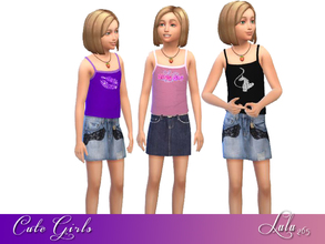 Sims 4 — Cute Girls  by Lulu265 — 2 variations of denim skirts and 3 variations of strappy tops for your Sim girls 