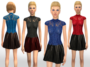 Sims 4 — SET Leather Skirt with Laced Top by Weeky — SET includes leather skirt and laced top. More colors. No new