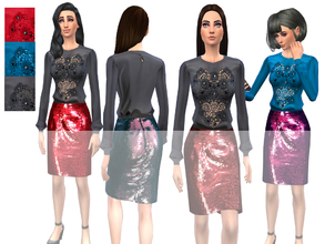 Sims 4 — Embellished Eyelet Heart Silk Blouse by Weeky — Embellished Eyelet Heart Silk Blouse. Shirt with crochet lace