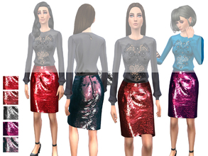 Sims 4 — Fluted Sequin Skirt by Weeky — Fluted Sequin Skirt in 5 colors. No new mesh.