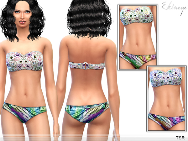 Sims 4 — Swimwear 1 - Set6 by ekinege — Rhinestone sequin top and colourful print bottom. New items.