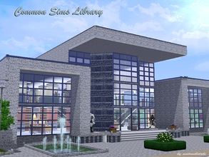 Sims 3 — Common_Sims_Library by matomibotaki — Modern library with 2 floors, open gallery, garden with fountains and