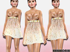 Sims 3 — Metallic Gold Accents Babydoll Dress by Harmonia — Like this opulent strapless sweetheart neckline babydoll