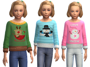 Sims 4 — Oversized Top with Holiday Appliques by Weeky — Oversized top with holiday appliques and 3 designs included. Top